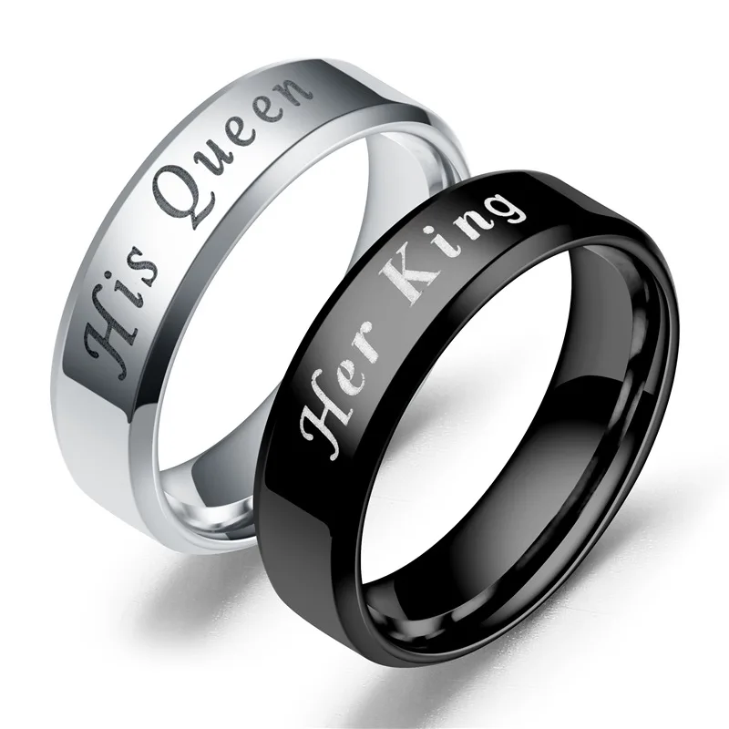 cheap Romad Stainless Steel Couple Wedding Band Ring For Women Men Her King His Queen Fashion Jewelry Bijoux Bague Anillos Mujer