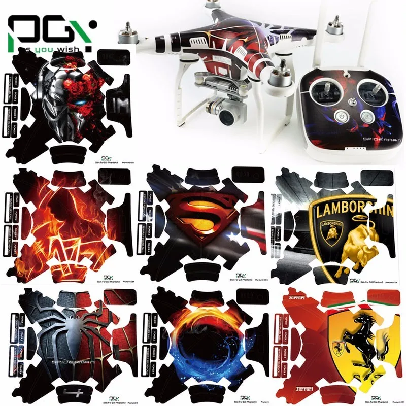 PGY DJI Phantom 3 Accessories Phantom3 Stickers 3M Graphic Wrap Skin Skins Decals Quadcopter Drone Parts