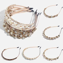 Flatfoosie, модный искусственный жемчуг, заколки для волос с бусинами для женщин, богемные, новинка, морская оболочка, ободки, модные женские обручи для волос, подарок