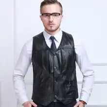 M-5XL! Осенне-зимний кожаный жилет мужской из натуральной кожи больше жилет с прорезными карманами Плотный кожаный жилет 4XL 5XL мужской жилет