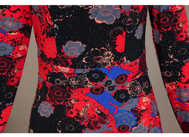 Floral Print Maxi Dress Long Sleeve Vintage Formal Dress Women Elegant for Work Plus Size 5XL Robe Femme 2019 Mom Women Dresses 13