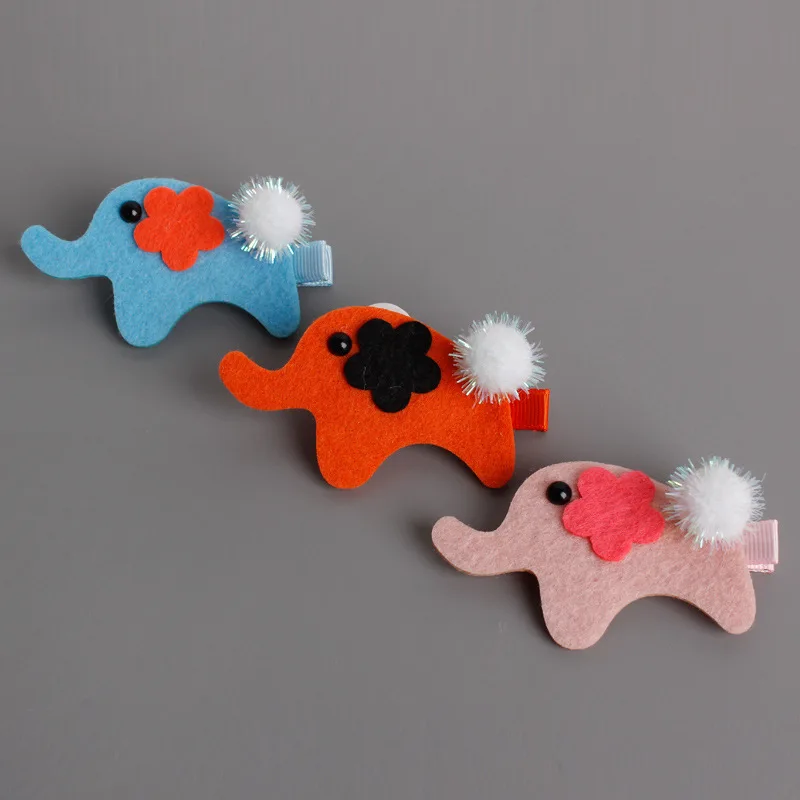 20 pcs/lot, Character Elephant Hair Clips, Felt Hair Bow Clippies