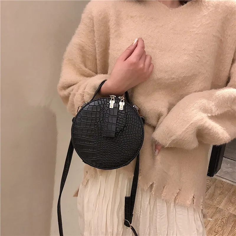 

Round Saddle Bags For Women 2019 New High Quality Alligator PU Leather Women Designer's Handbags Female Shoulder Crossbody Bags