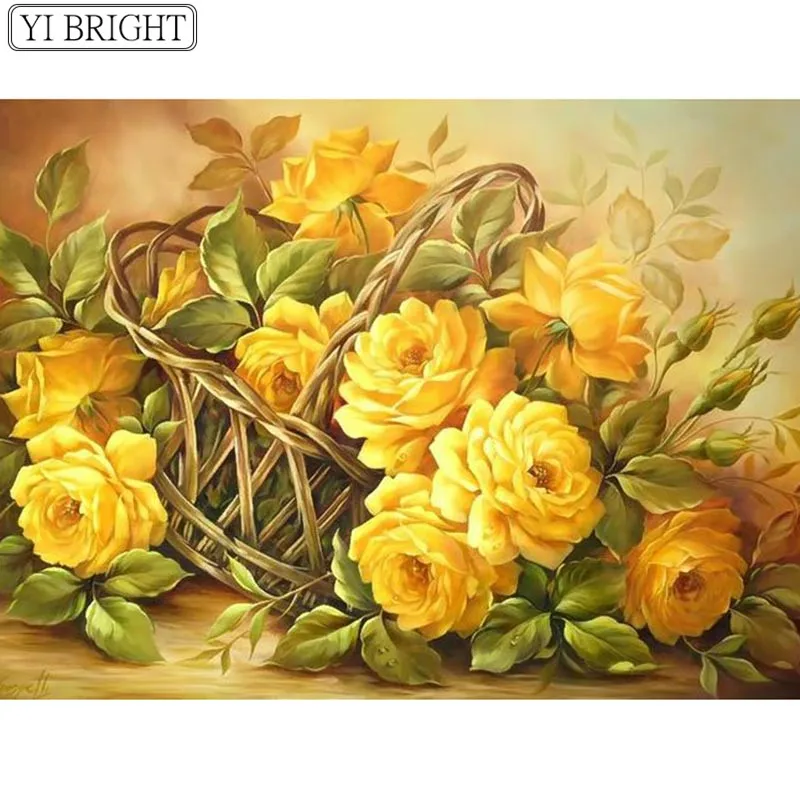 

5D DIY Full Square Diamond Painting Cross Stitch Yellow roses 3D Diamond Embroidery Rhinestone Mosaic Home Decoration