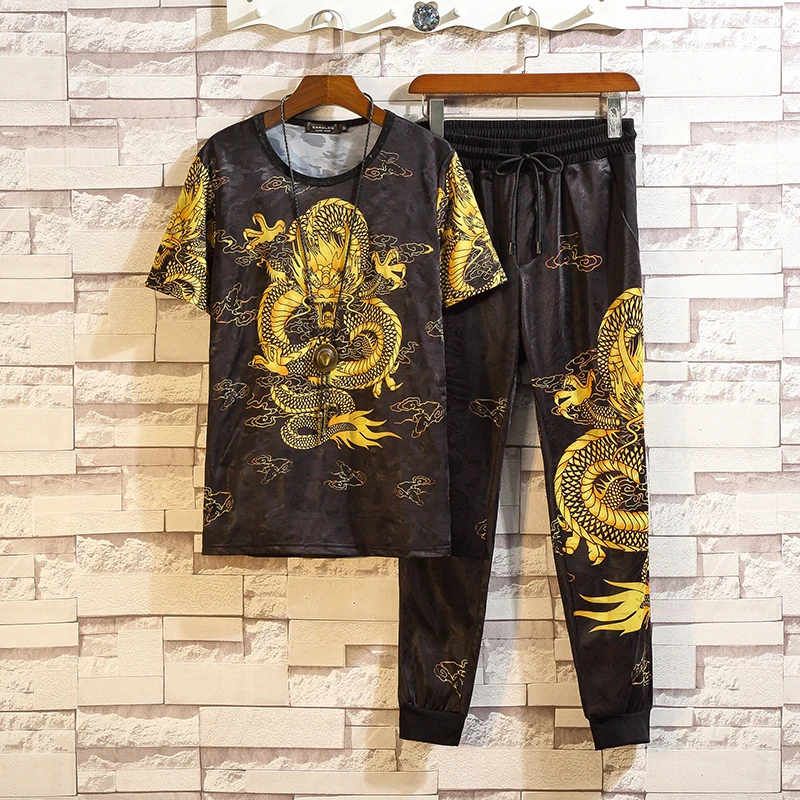 

Ice Short Sleeve T-Shirt Short Sleeve Sets Men Printing Suits Man Chinese Style Tracksuit Male Tshirt Sportswear Jogger Trousers