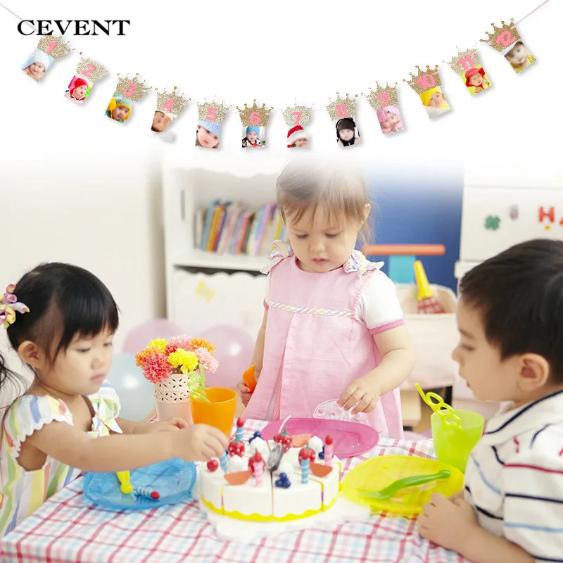 

CEVENT 2.9M Baby Birthday Decor Crown Banners Photo Hanging Garlands DIY Room Decor Baptism Baby Shower Party Decoracion Fiestas