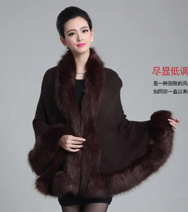 

Shawl The new imitation fox fur collar cashmere wool cape coat woolen coat fur shawl large size women 1029