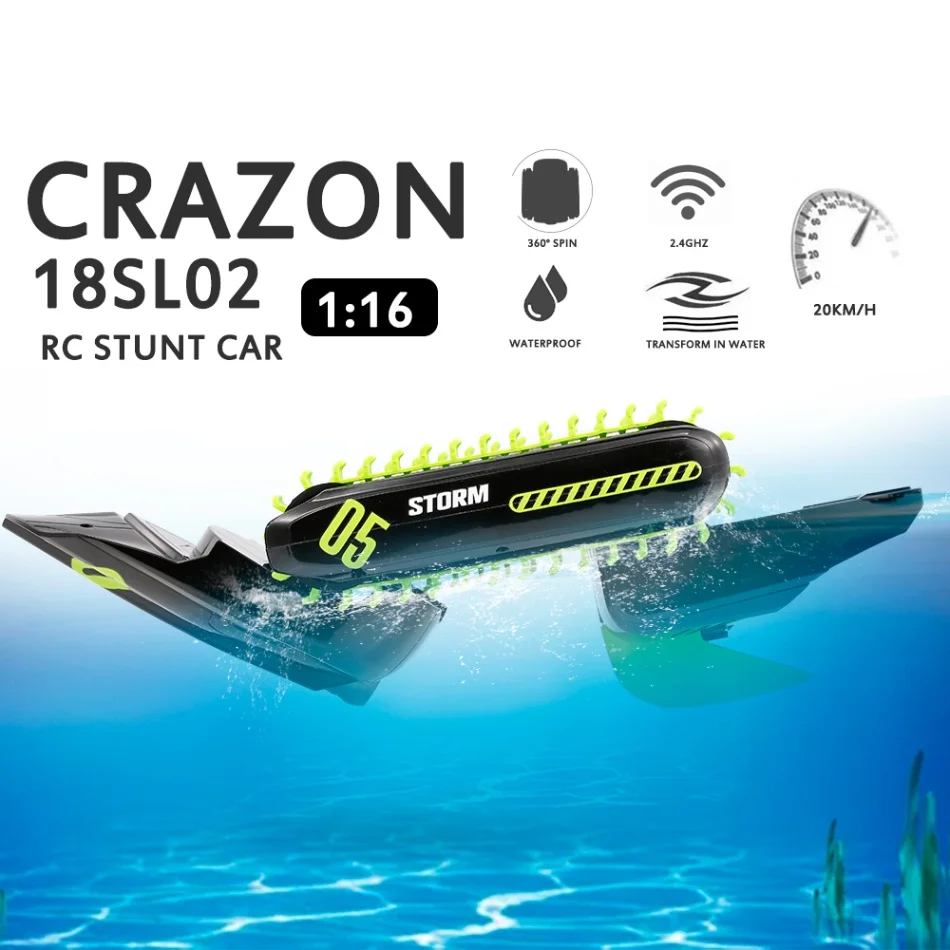 

CRAZON RC Car 18SL02 Amphibious 1:16 Stunt Boat 2.4GHz 4WD Truck Radio Controlled Vehicles For Children Boy Gift