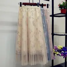 Дневники Кэрол буфами на рукавах Для женщин сетчатая длинная юбка из тюля модная Винтаж плиссированные с цветочной вышивкой Элегантные Женская пачка юбки