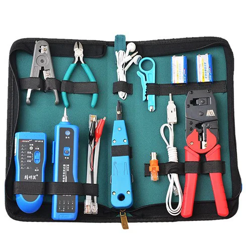 

Networking Installer Tool 13pcs RJ45 RJ11 CAT5 LAN Network Tool Kit Cable Tester Crimper Stripper Tool Bag