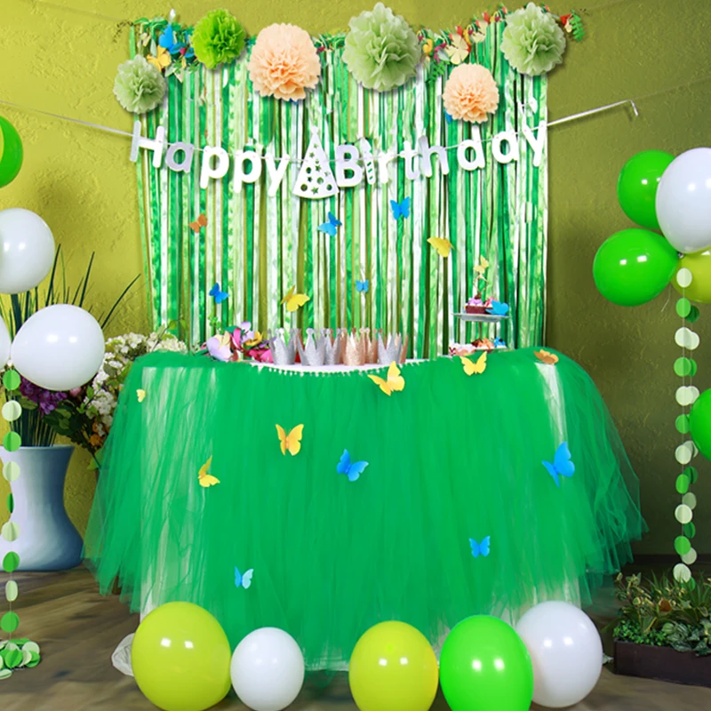 

54PCS Birthday Decoration Green Set Birthday Banner Paper Pompom 3D Circle Paper Garland Balloons Baby Birthday Party Supplies