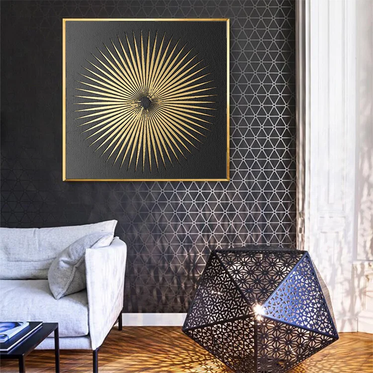 1 Panel HD Abstract Golden Round Wall Art Gold foil Picture Home