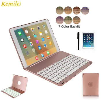 

Kemile For iPad Pro 9.7 Thin Keyboard Case 7 Colors LED Backlit Bluetooth Keyboard Cover Slim Aluminum Alloy Case for iPad air2
