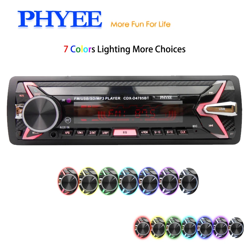 Detachable Car Radio Bluetooth Autoradio USB 1 Din Stereo Audio MP3 SD FM Tuner High Power Head Unit PHYEE 4875BT
