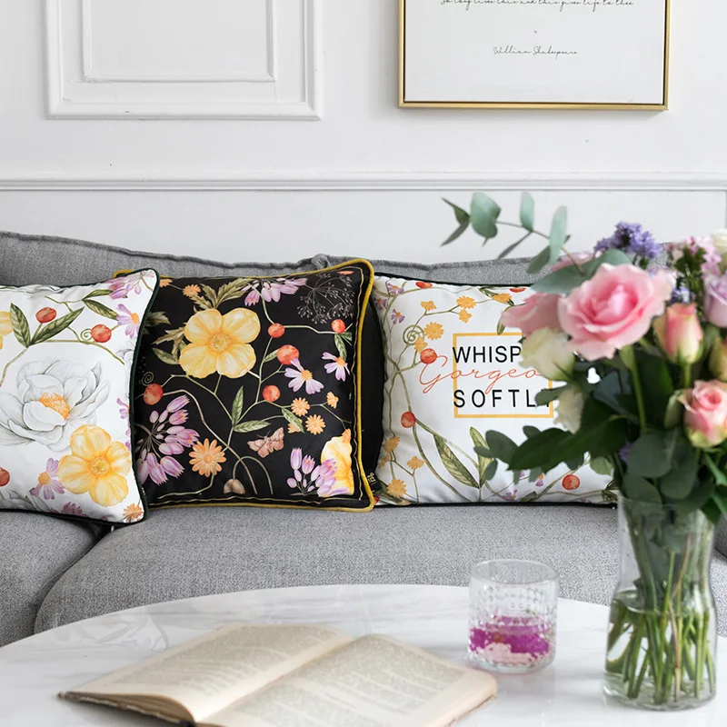 Garden Floral Soft Velvet Pillow Cover Shabby Chic Vintage Fringe Home