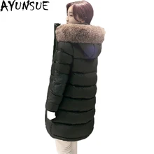 AYUNSUE зима большой съемный Лисий мех воротник длинный толстый пуховик с капюшоном теплая зимняя верхняя одежда пуховики женские парки ST601