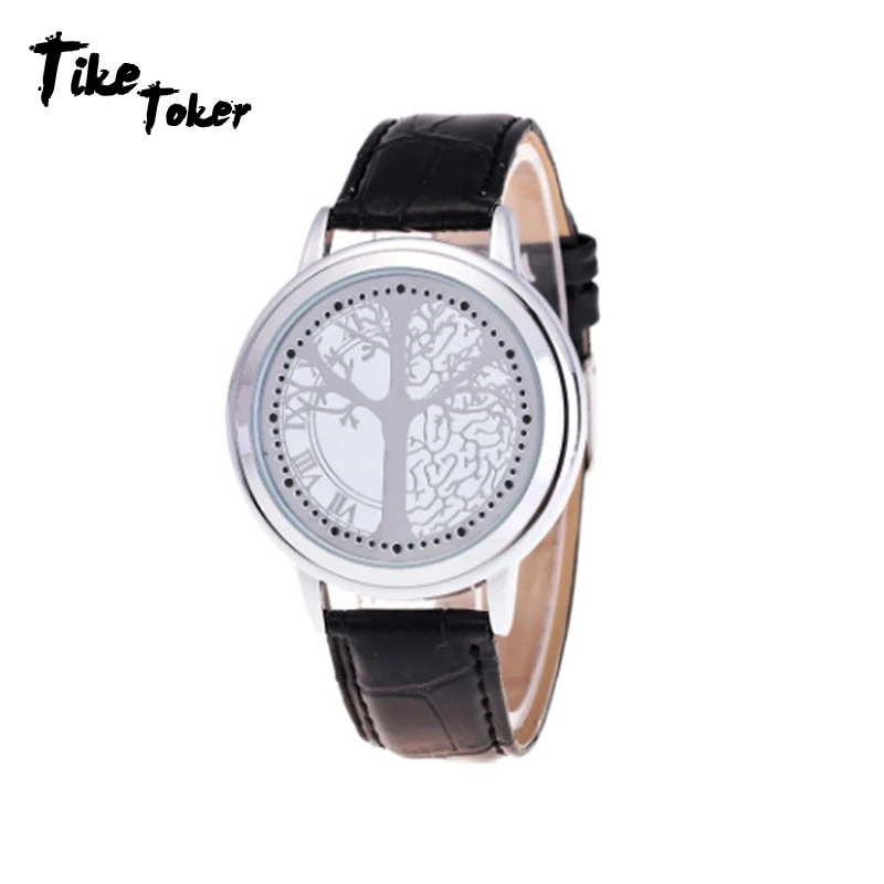 

TIke Toker LED Touch Screen Watch Unique Cool Watch with Tree Pattern Simple Black Dial Blue Lights Watch With Soft Black 10
