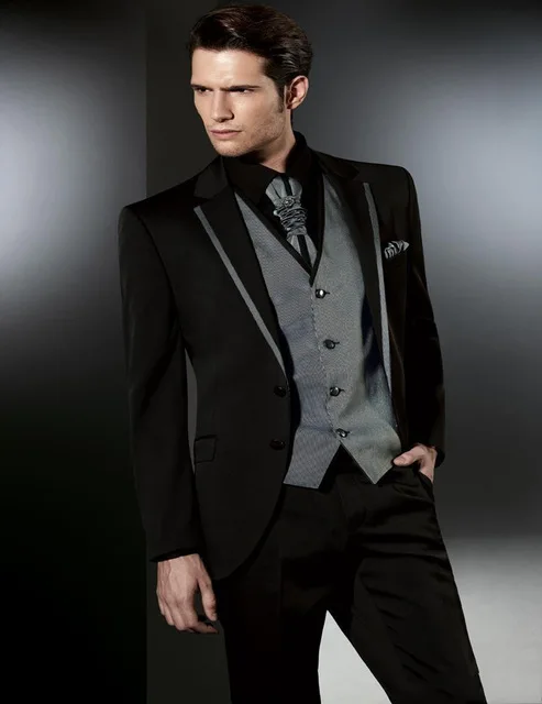 

Silver Black Two Buttons Wedding suit for mens 2017 The Best Man Suits For Groomsman Suits Business Party men tuxedos 3Pcs
