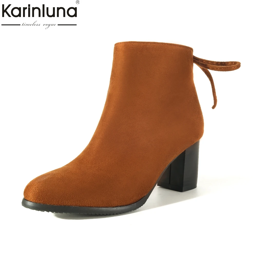 

Karinluna fashion dropship plus size 32-46 chunky heels ankle boots Woman shoes zip up black red shoes woman boots female