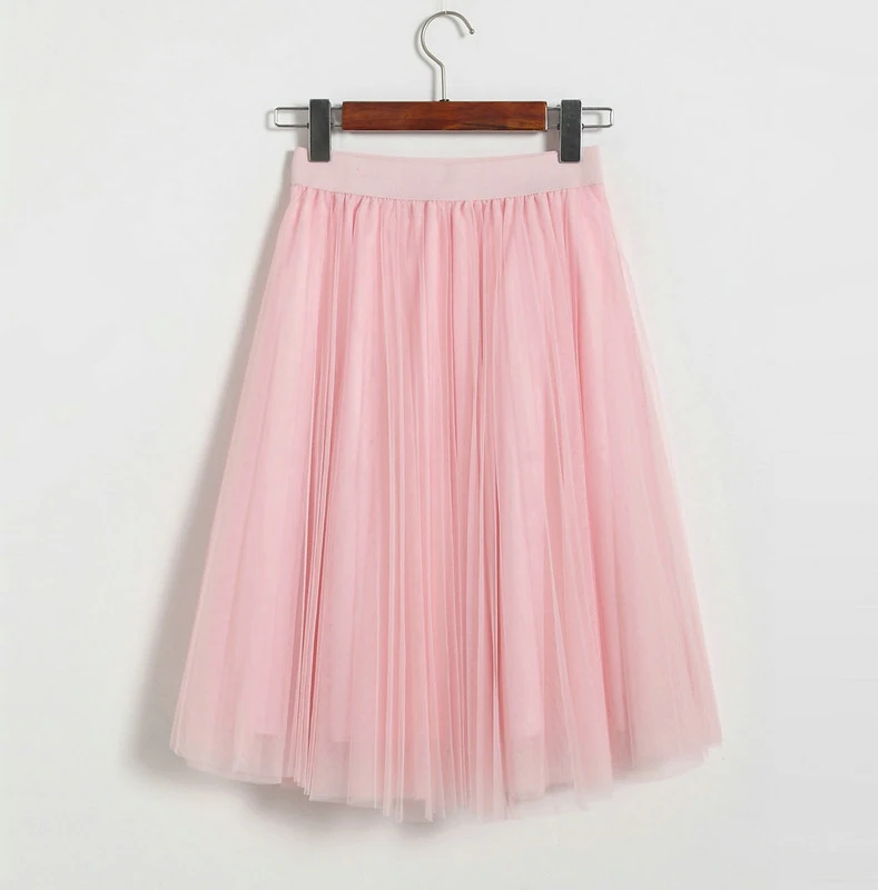 OHRYIYIE, 4 слоя, вуаль, Тюлевая юбка для женщин, весна-лето, эластичная высокая талия, плиссированная юбка-пачка средней длины, Jupe Longue Femme SK036 - Цвет: Розовый