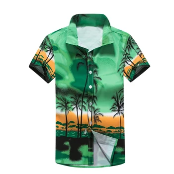 

Mens Hawaiian Shirt Coconut Tree Printed Beach Shirts Holiday Vacation Tour Short Sleeve Tops Blue Green Big Size Plus 4XL Y2274
