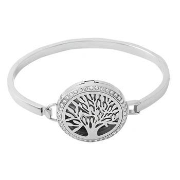 

KLH2001 Tree Perfume Essential Oil Diffuser Bracelet - Aromatherapy Stainless Steel Crystal Locket Bracelet Women Gifts+12 Pads
