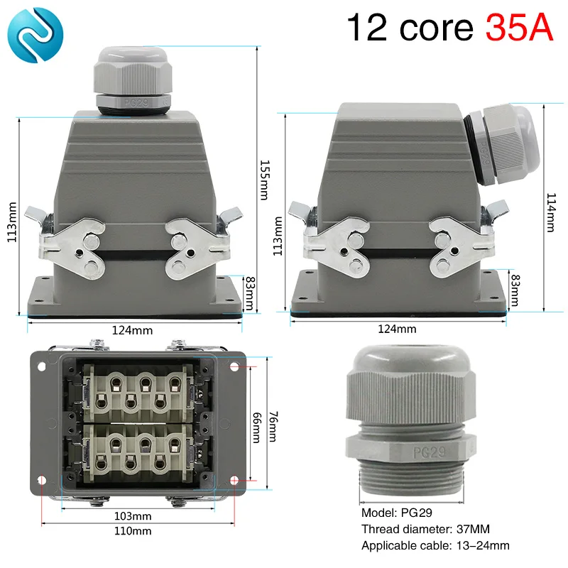 HDC HSB 012 1 мощный 12 жильный прямоугольный промышленный водонепроницаемый