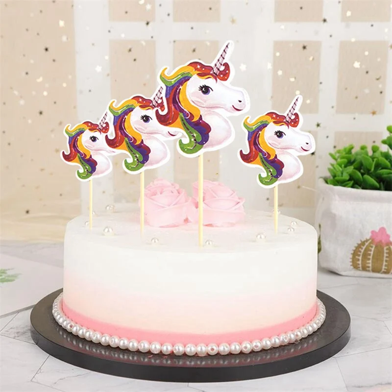 

Creative Rainbow Horse Heart Crown Unicorn Cake Topper Card Inserted Dessert Cupcake Birthday Unicorn Party Wedding Decorations