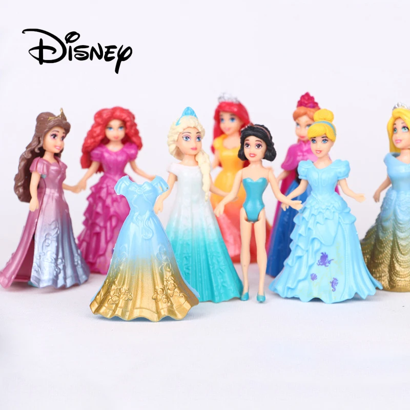 2019 Disney Frozen Anna Elsa 8pcs Dress Up Action & Toy Figures Doll Princess Dressup Gift Toy Fashion Dolls Gift For Girls