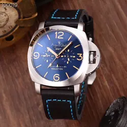 Элитный бренд новый для мужчин автоматические механические нержавеющая сталь синий черный кожаный часы серебро световой уравнение час