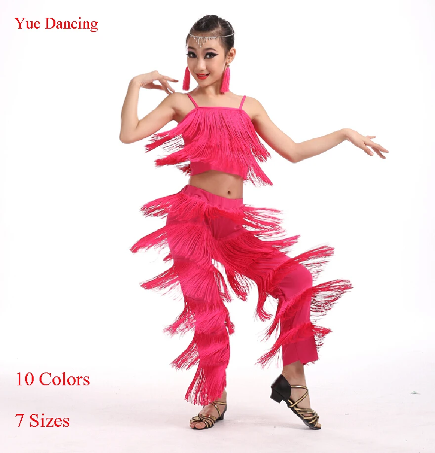 

4-16Y Girls Sleeveless Rumba Fringe Pants Child Tassel Latin Dance Clothing Junior Salsa/Ballroom/Tango/Cha Cha Dancing Clothes
