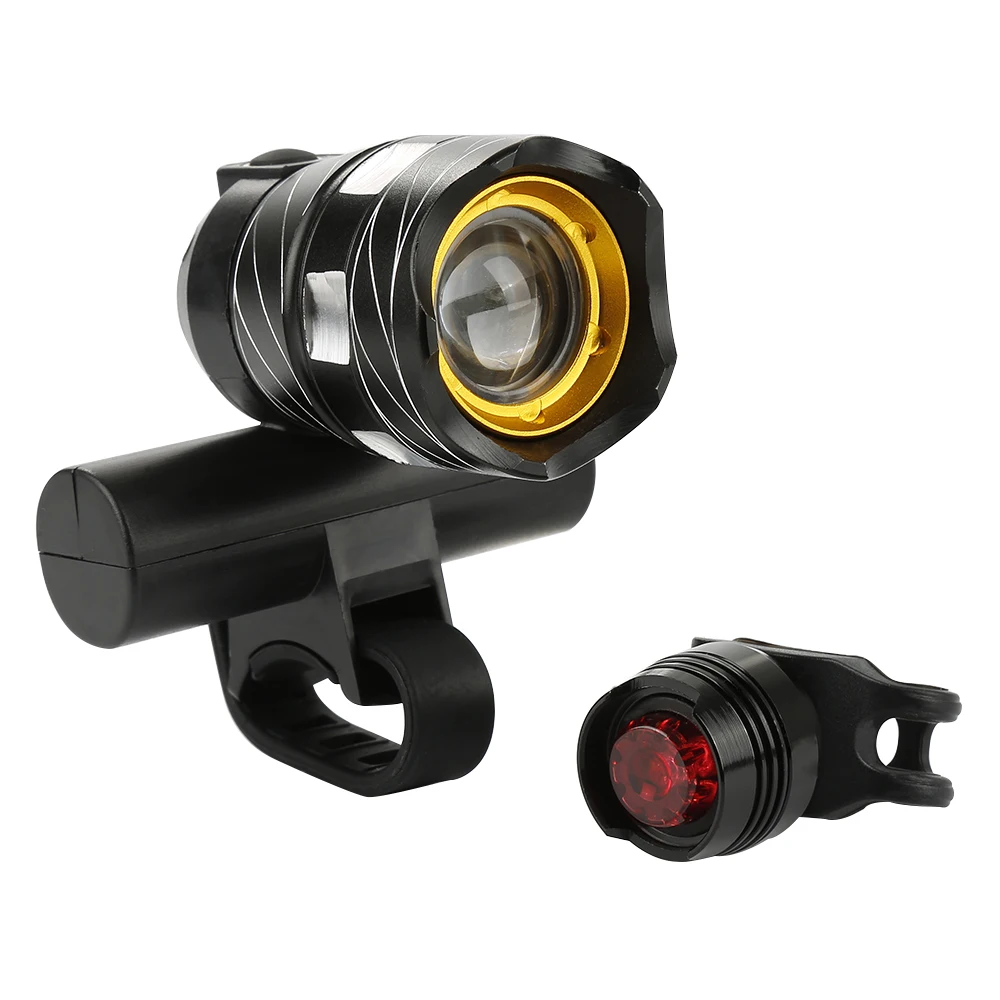 Sale T6 LED Bicycle Light USB Charging Waterproof Safety Bike Headlight & Rechargeable Led Taillight LED Bicycle Accessories Kit 12
