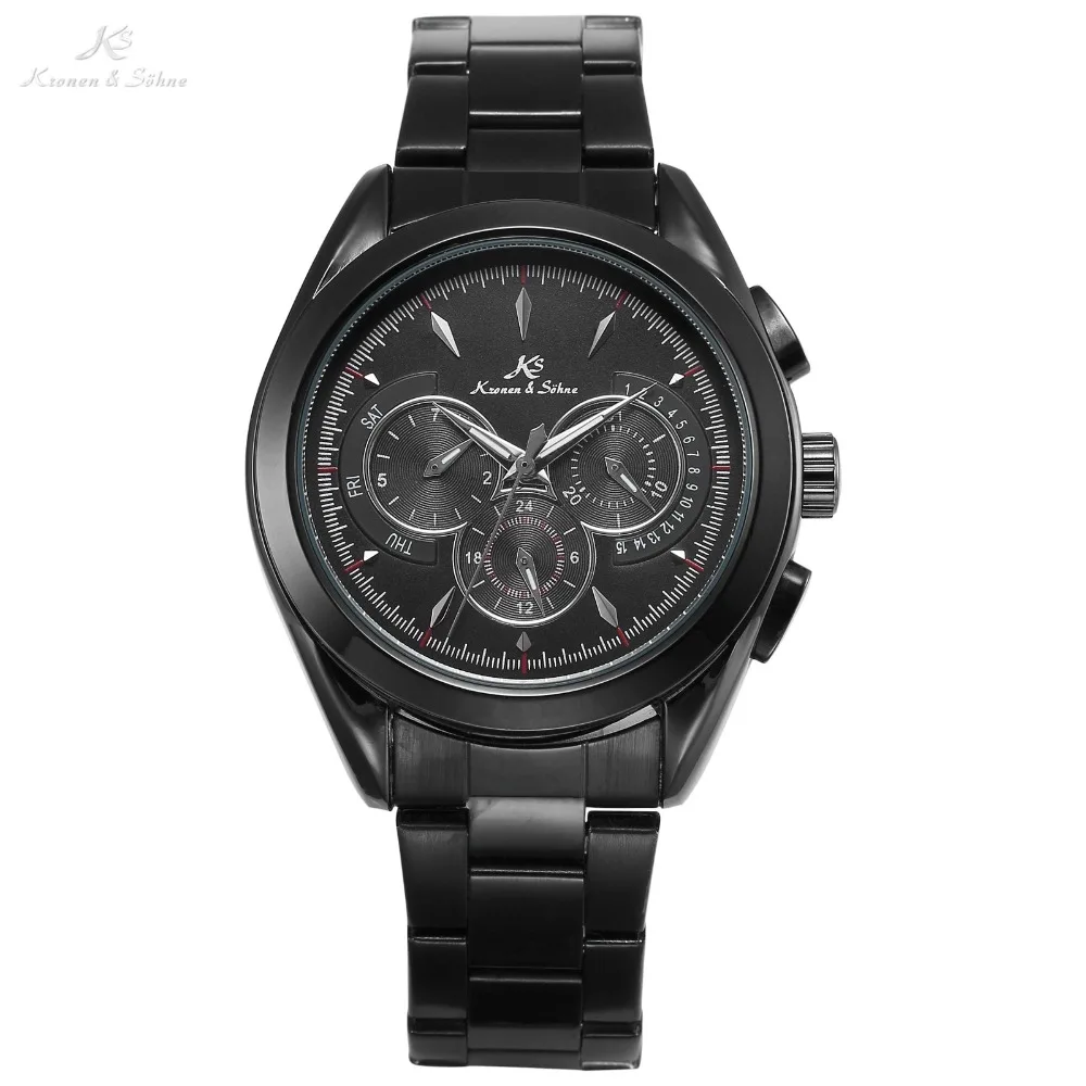 

KS Luxury Brand Full Black Date Day 24 Hours Steel Band Male Business Clock Men Automatic Self Wind Mechanical Watch Gift /KS224