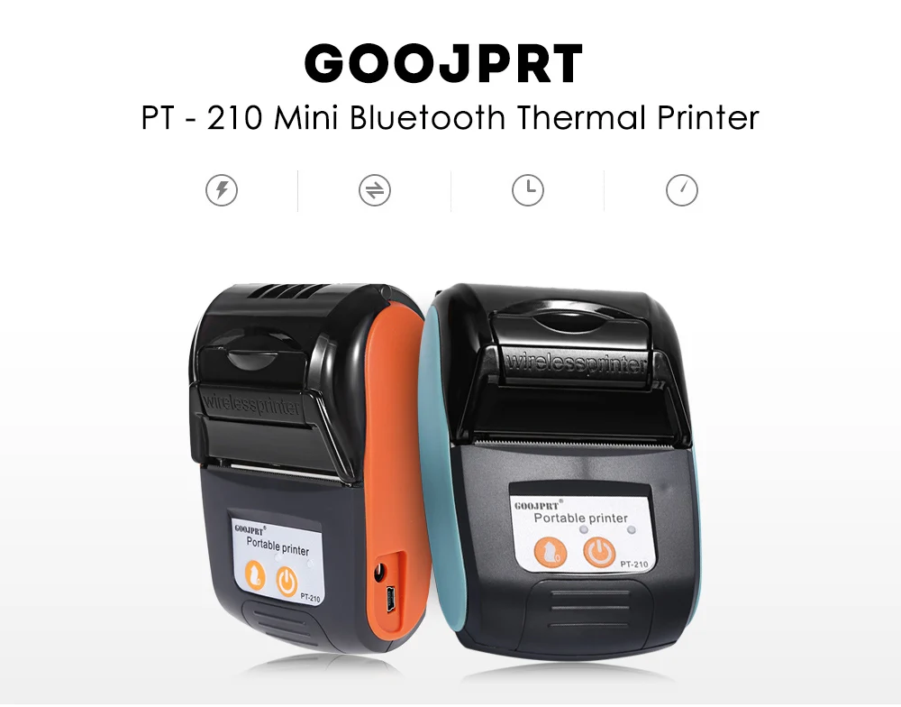 GOOJPRT PT-210 58 мм Bluetooth термопринтер портативный беспроводной чековый аппарат для Windows Android iOS
