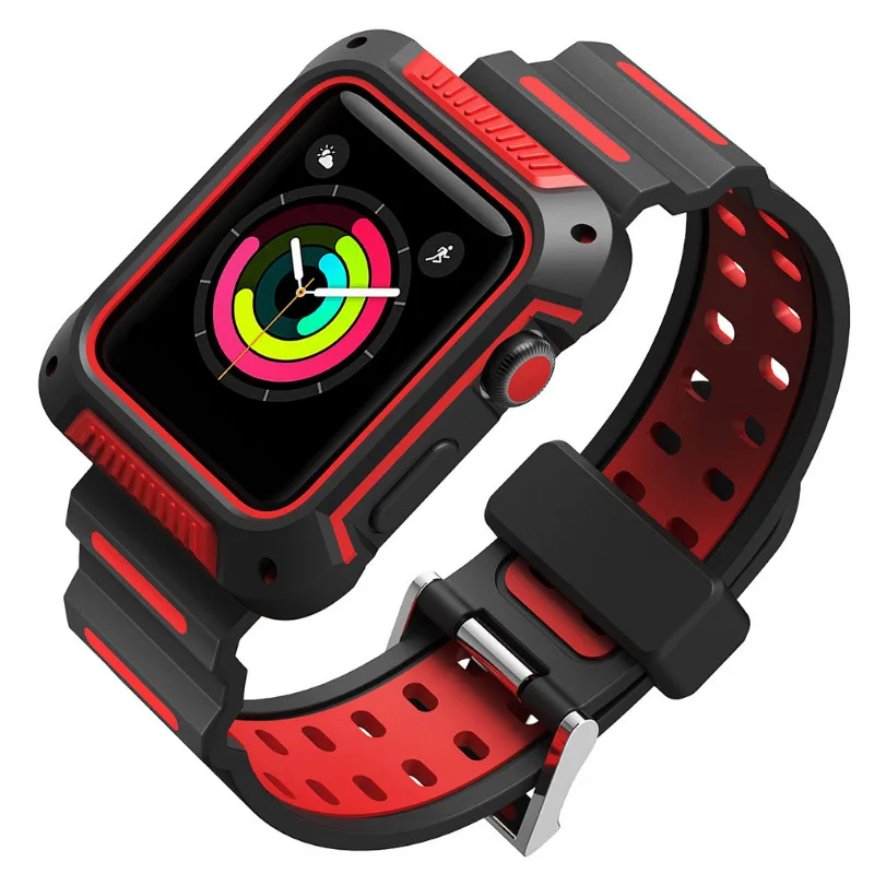 2 in 1 Strap + Case Silicone band for Apple Watch Series 4 44mm 40mm Replaceable bracelet watchband for iWatch 2 3 42mm 38mm
