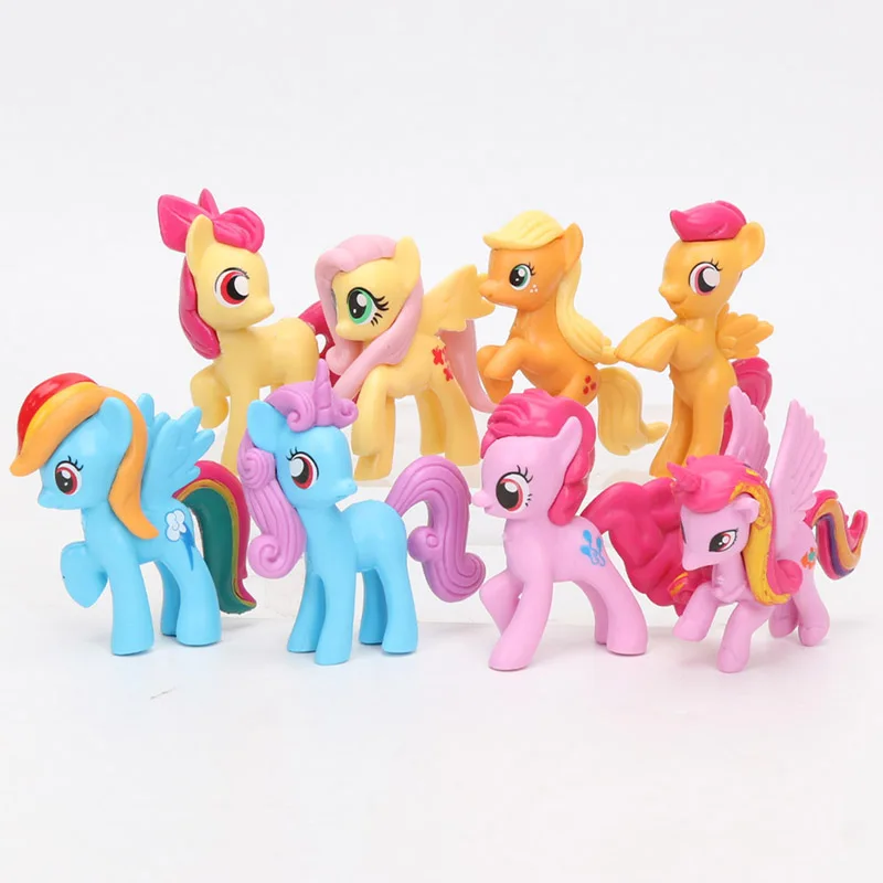 Игрушки My Little Pony, экшен-фигурки из ПВХ, мини-фигурки — пони Радуга Дэш, Сумеречная Искорка, Эпплджек, дракончик Спайк, 12 шт./набор