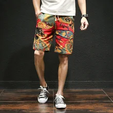 Летние новые модные повседневные мужские шорты на шнурках с принтом, мужские шорты для улицы, летние мужские шорты, одежда из хлопка и льна