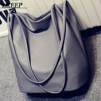 

Women PU Leather Handbags Black Bucket Shoulder Bags Ladies Cross Body Bags Large Capacity Ladies Shopping Bag Bolsa