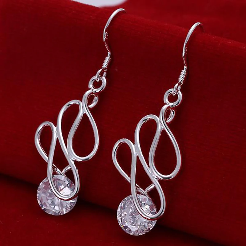 New Fashion Jewelry 925 Sterling Silver Zircon Twisted Wire Earrings