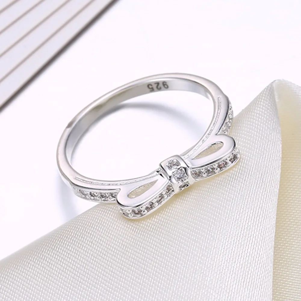 Красивое серебряное кольцо, фианит, циркон, кристалл, галстук-бабочка, красивое модное свадебное серебряное женское кольцо, ювелирное изделие