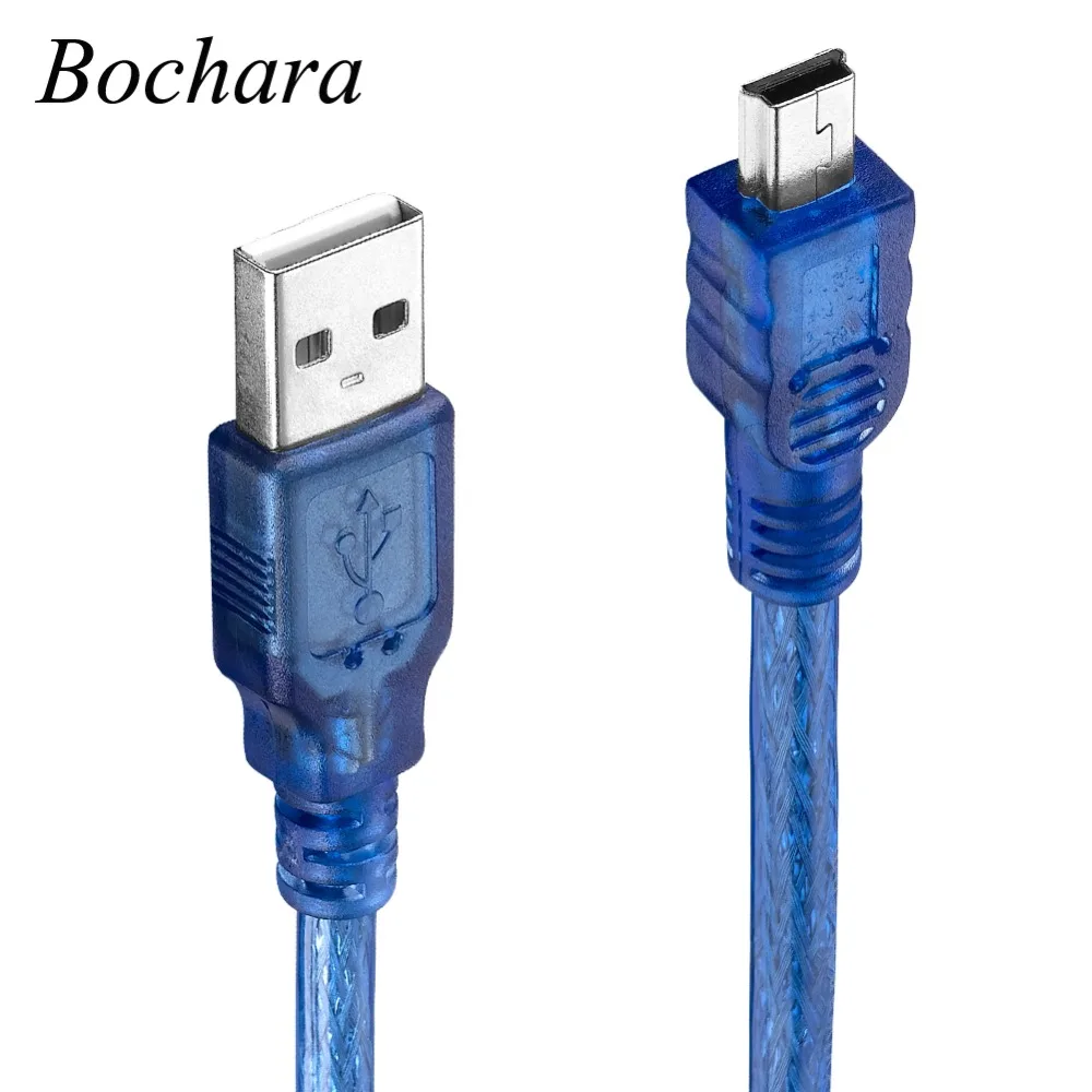 Bochara Mini 5P USB кабель USB 2,0 Тип A штекер для Mini 5P Мужской кабель для передачи данных двойное экранирование(фольга+ Плетеный) 30 см 50 см 1 м