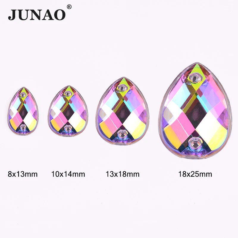 JUNAO Multi Size Crystal AB Drop Rhinestones Sewing Jewel Strass Applique Acrylic Stones For Women's Clothes Shoes Accessories | Дом и сад
