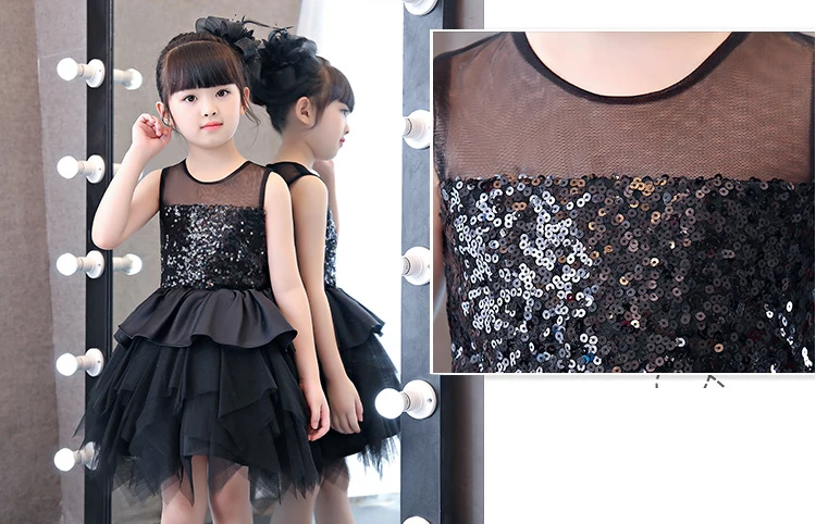 Обувь для девочек принцесса черный вечернее платье с блестками одежда костюмы детей Выпускные платья детей платье дня рождения