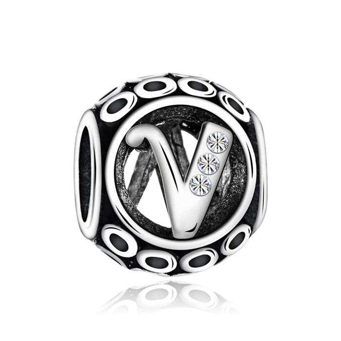 Btuamb Высокое качество Кристалл полый круглый письмо шарм для браслета Pandora браслеты ожерелья для женщин подарок на день рождения DIY ювелирные изделия - Цвет: Style 17