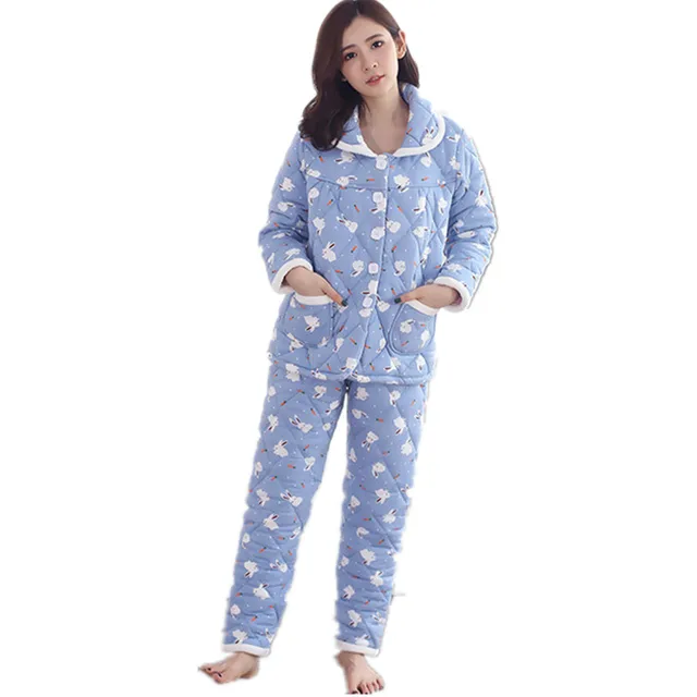 New Arrival Women Winter Pajama Set Thick Quilted pyjamas Ladies Long