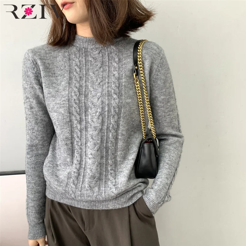 RZIV осень-зима женский сплошной цвет стоячий воротник с длинными рукавами свитер Повседневный свитер