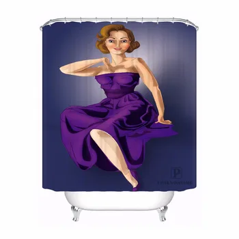 

Custom Waterproof Shower Curtain Pin Up Girl Printed Bathroom Decor Various Sizes #180320-02-240