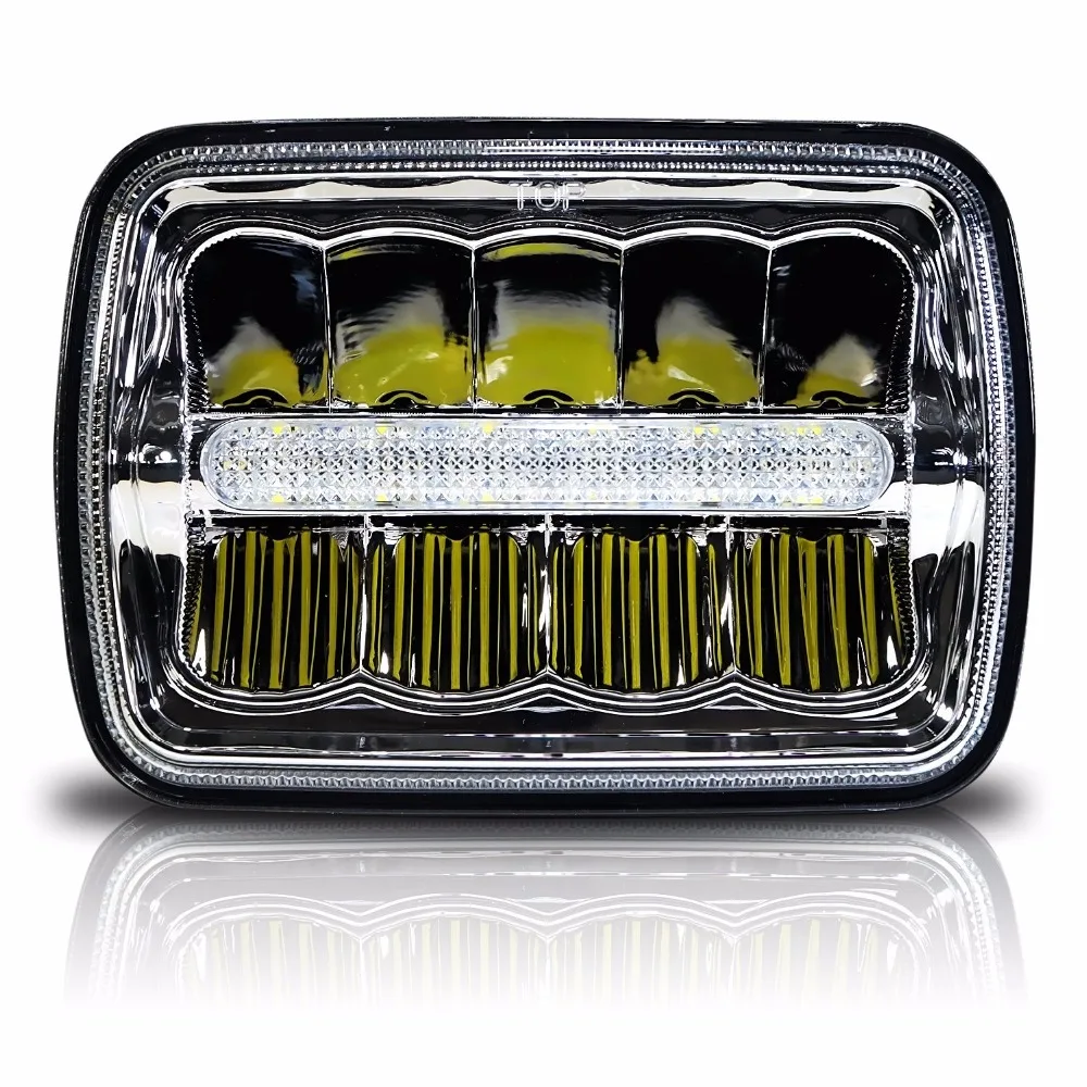 Square LED Headlight 7x6 5x7 Chrome Reflector Sealed Beam Replacement (1 Lamp Only)