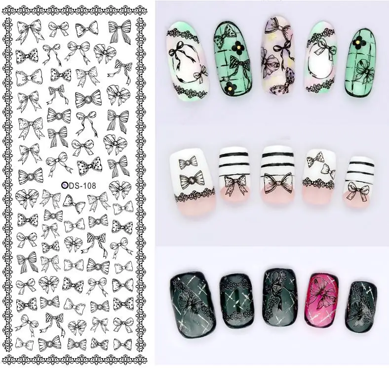 

2016 1 sheet Nails Art Sticker Gray Bowknots Elements Nail Water Transfer Wraps Sticker Tips Manicura Nail Beauty Decals