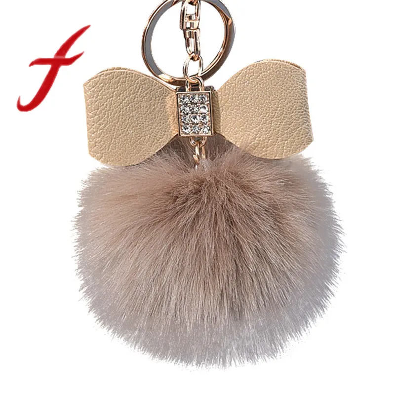 

Lovely Rabbit Fur Keychain Rhinestone Ball Fox Bowknot For Bag Plush Car Key Ring Pendant Keyrings Jewelry 2019 New Fashion